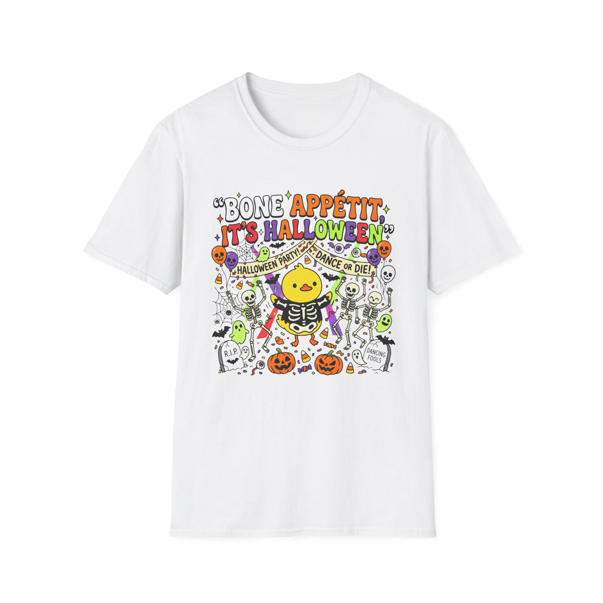 Bone Appétit It's Halloween T-Shirt — Cute Skeleton & Jack-O'-Lantern Halloween Tee
