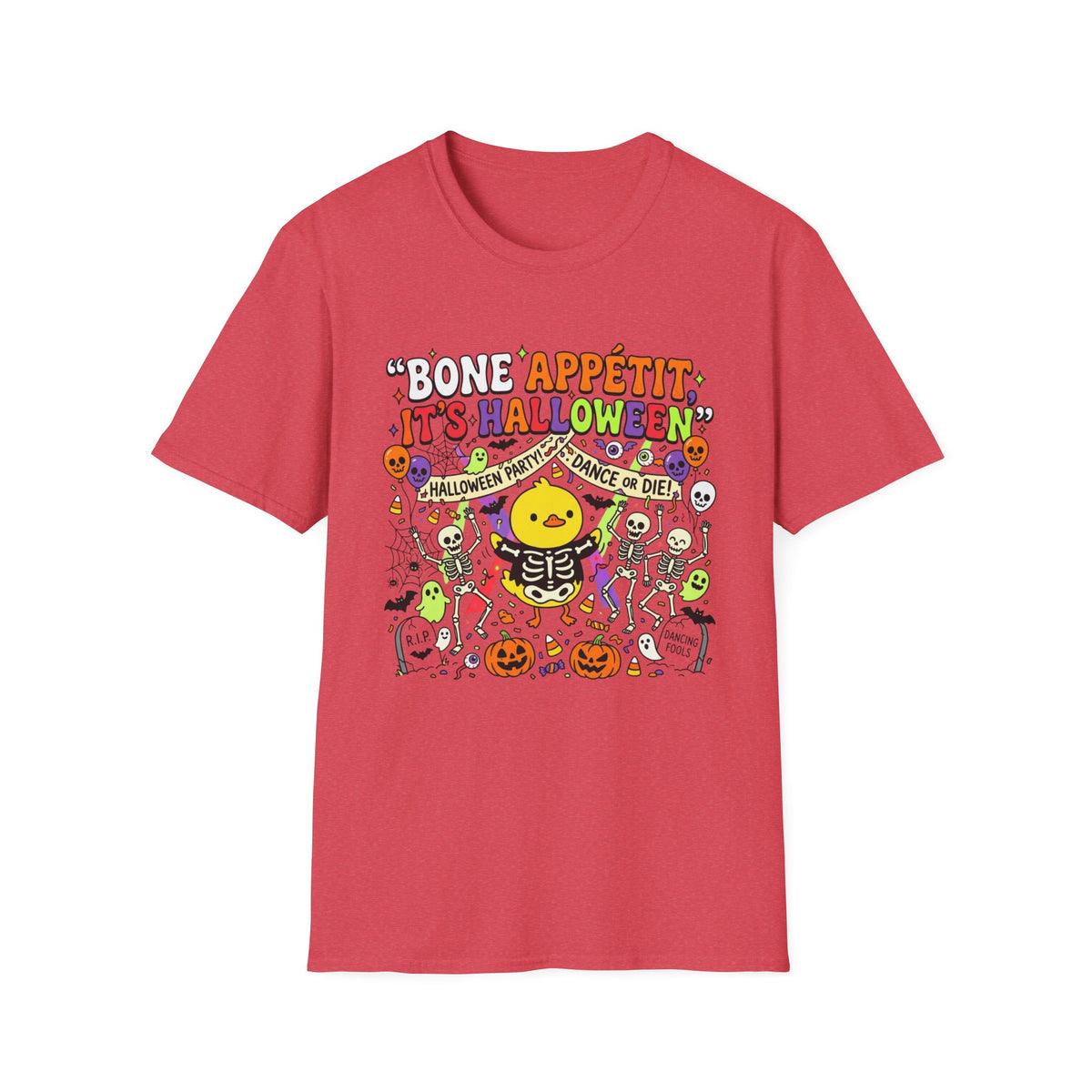 Bone Appétit It's Halloween T-Shirt — Cute Skeleton & Jack-O'-Lantern Halloween Tee