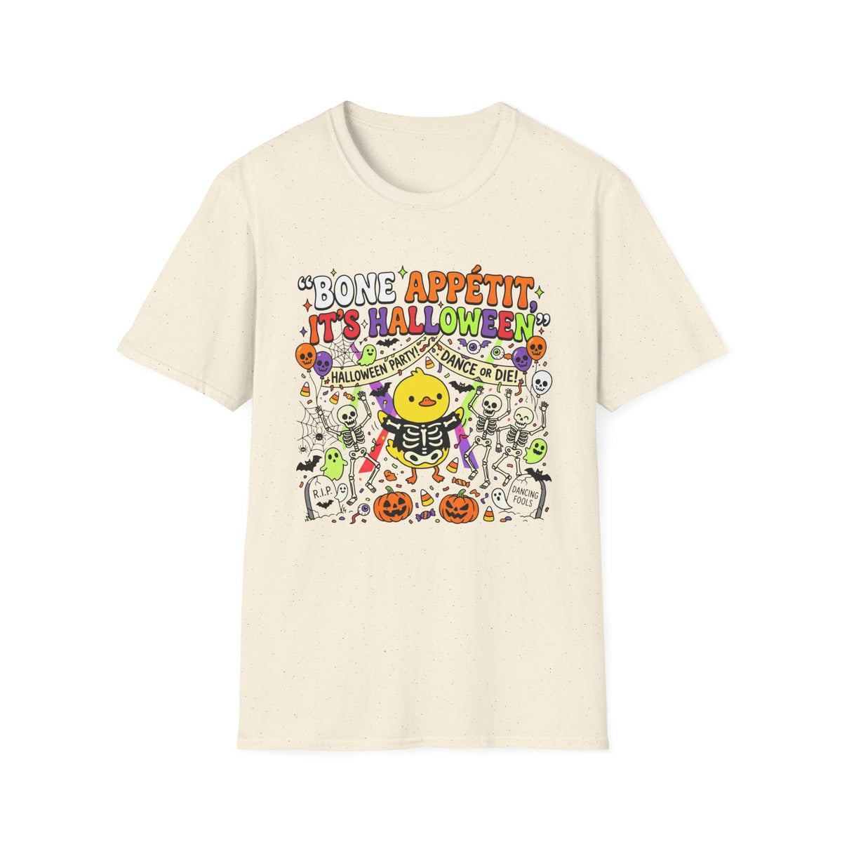 Bone Appétit It's Halloween T-Shirt — Cute Skeleton & Jack-O'-Lantern Halloween Tee