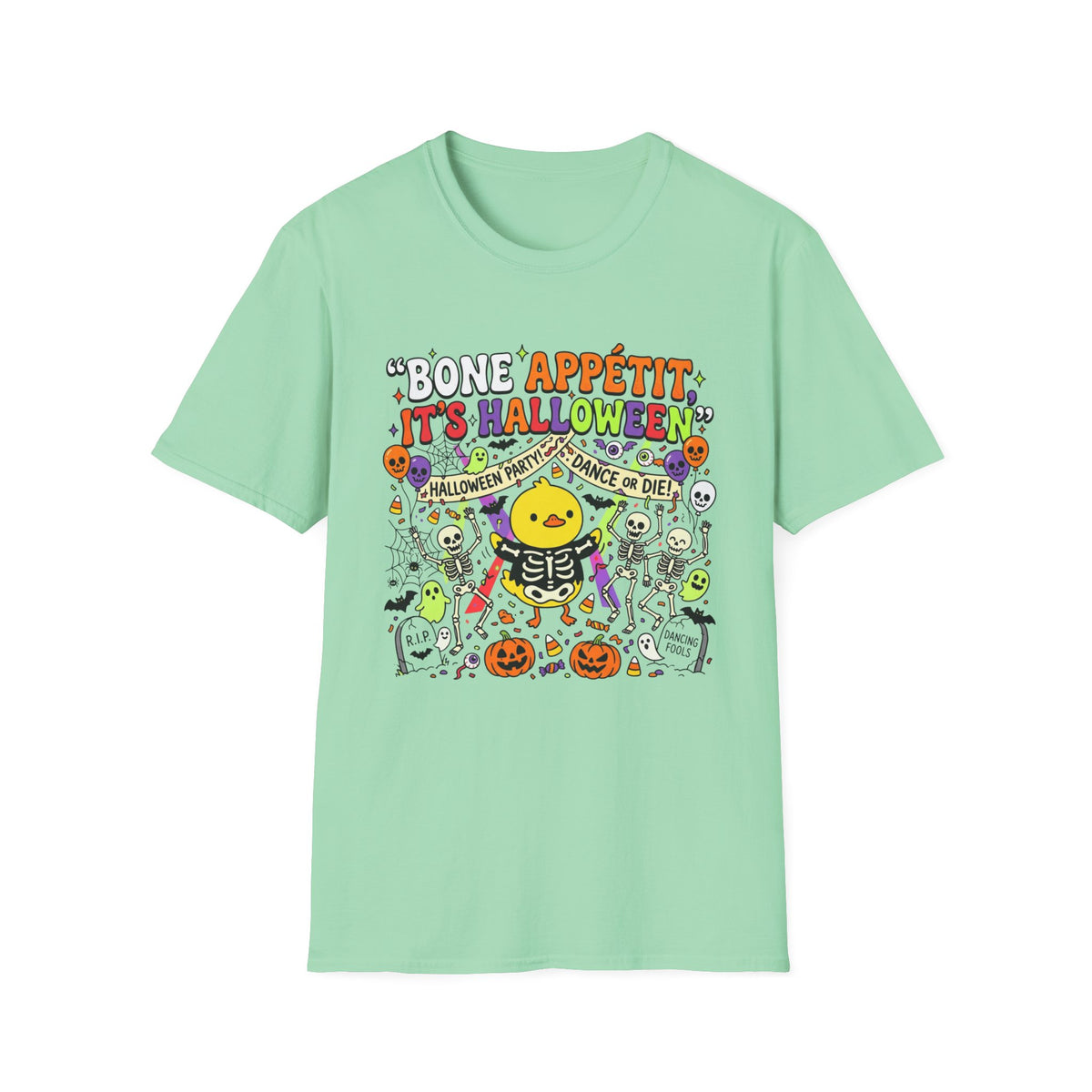 Bone Appétit It's Halloween T-Shirt — Cute Skeleton & Jack-O'-Lantern Halloween Tee