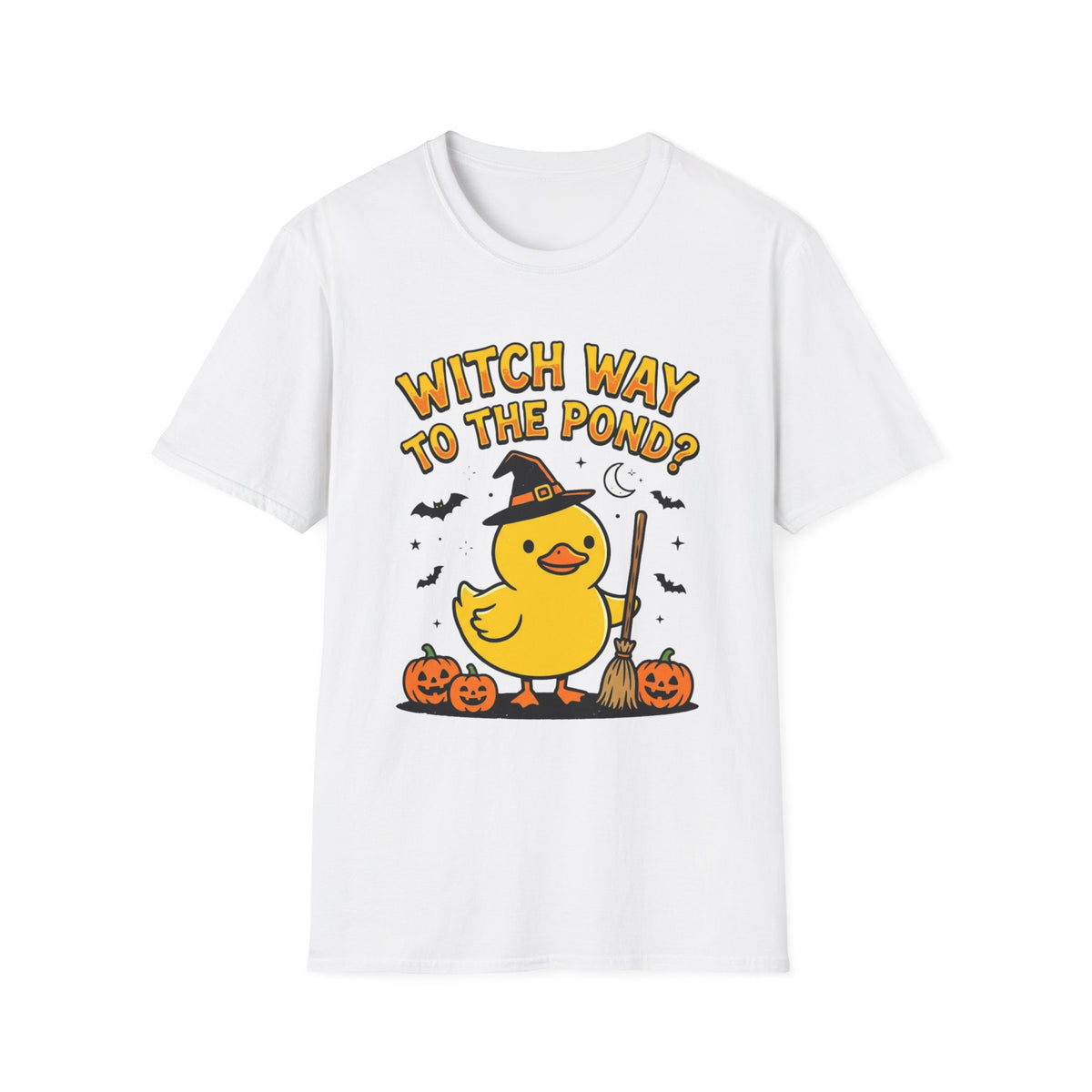 Halloween Duck T-Shirt - "Witch Way to the Pond?" Cute Witch Duck Tee