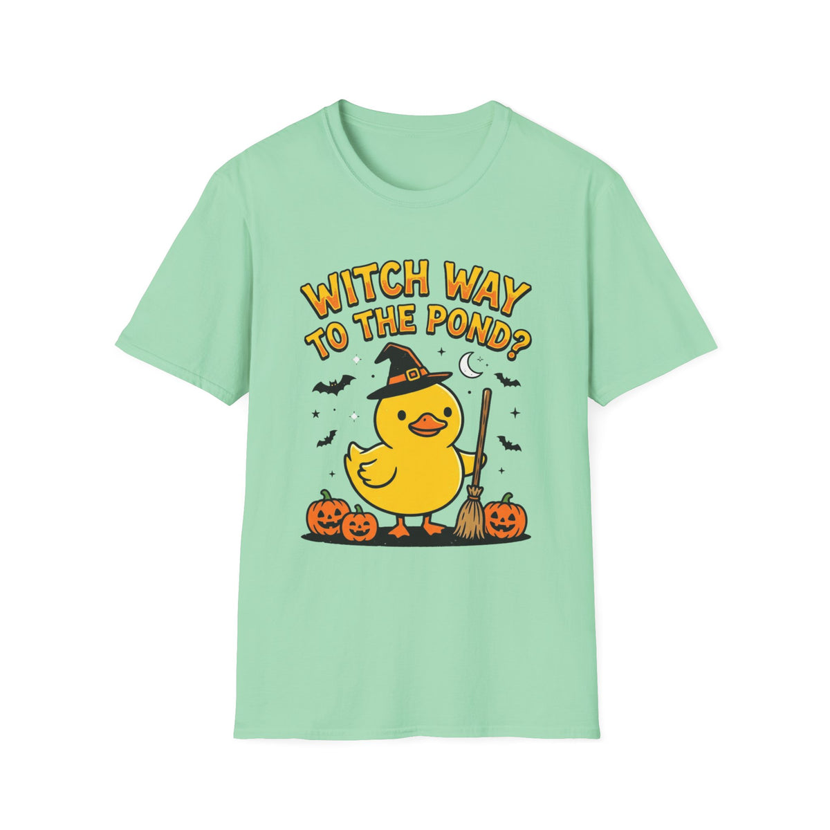 Halloween Duck T-Shirt - "Witch Way to the Pond?" Cute Witch Duck Tee