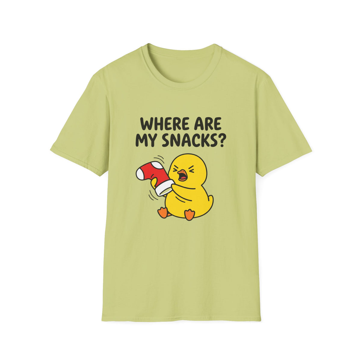 Where Are My Snacks? Funny Chick T-Shirt — Cute Snack-Loving Cartoon Tee