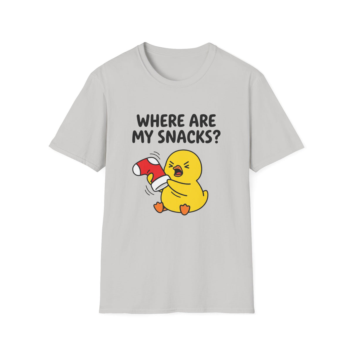 Where Are My Snacks? Funny Chick T-Shirt — Cute Snack-Loving Cartoon Tee
