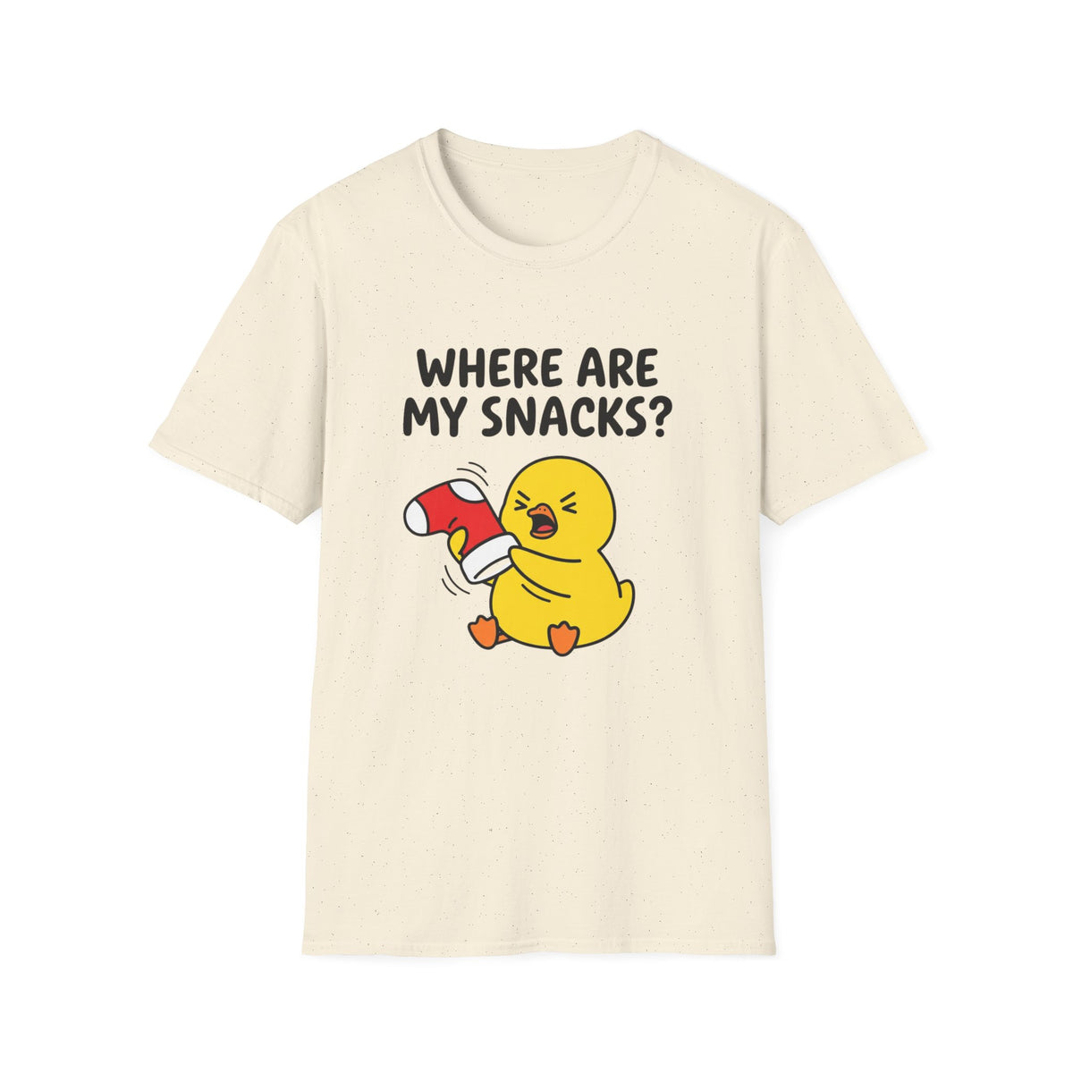 Where Are My Snacks? Funny Chick T-Shirt — Cute Snack-Loving Cartoon Tee