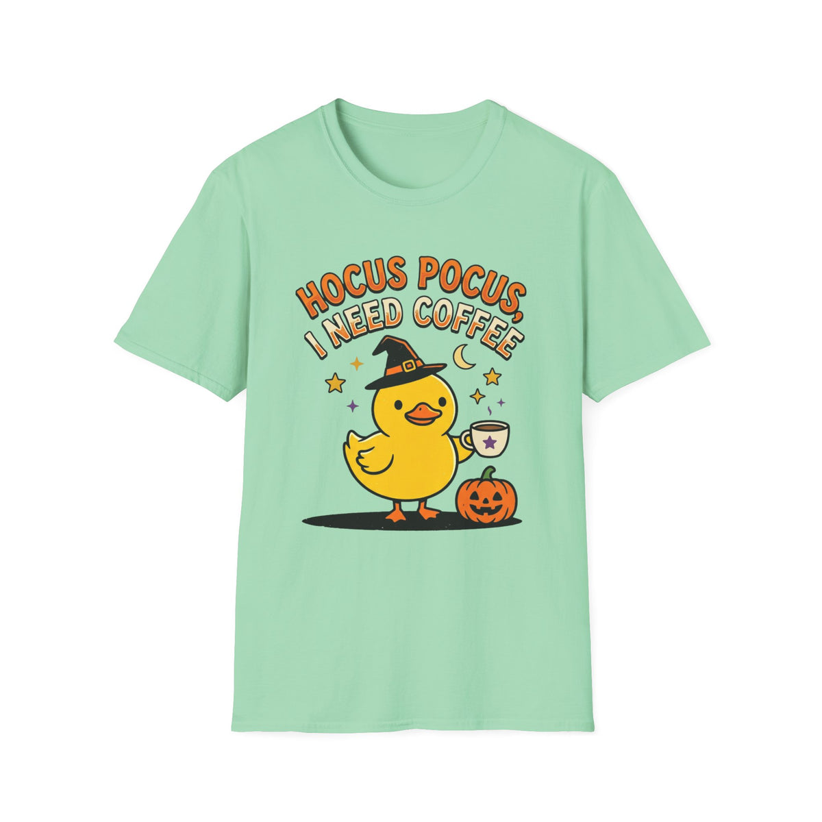 Hocus Pocus I Need Coffee Halloween T-Shirt — Cute Witch Duck Pumpkin Tee