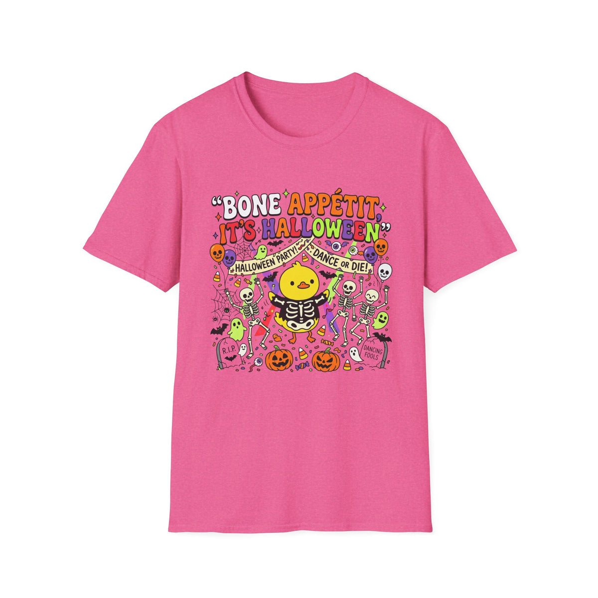 Bone Appétit It's Halloween T-Shirt — Cute Skeleton & Jack-O'-Lantern Halloween Tee