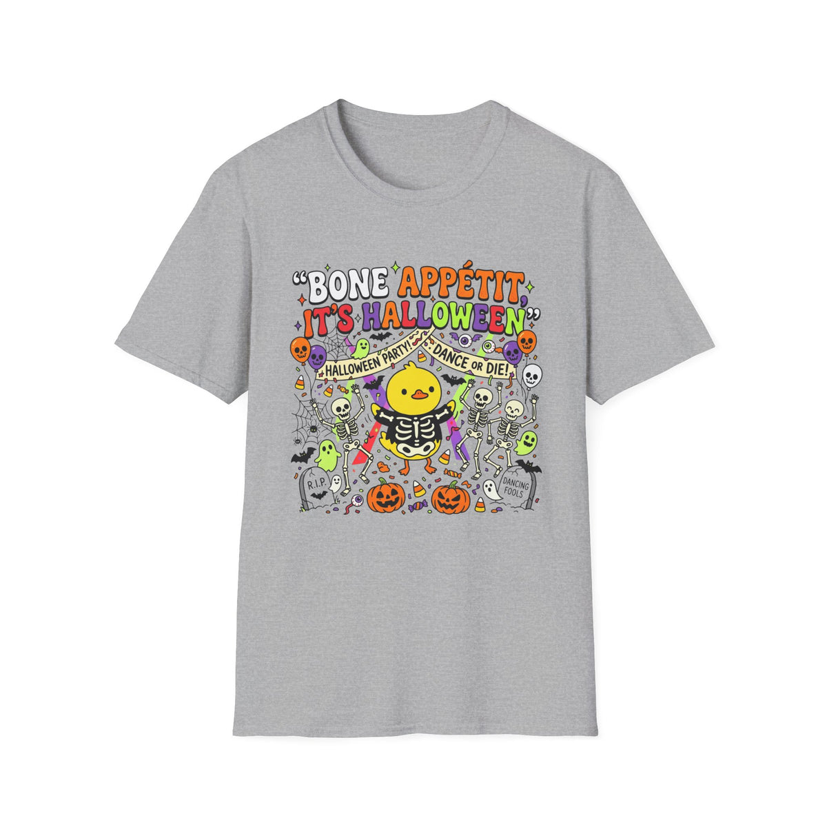 Bone Appétit It's Halloween T-Shirt — Cute Skeleton & Jack-O'-Lantern Halloween Tee