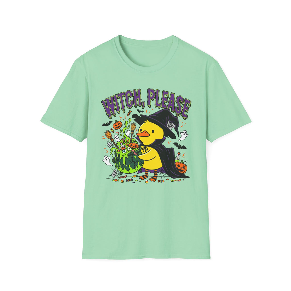 Witch, Please Duck Halloween T-Shirt — Cute Witch Duck Cauldron Tee